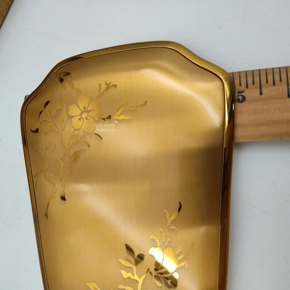 VTG Mirror Hairbrush Comb Handler FLORAL DESIGN Vanity Antq Goldtoned B507SA3572